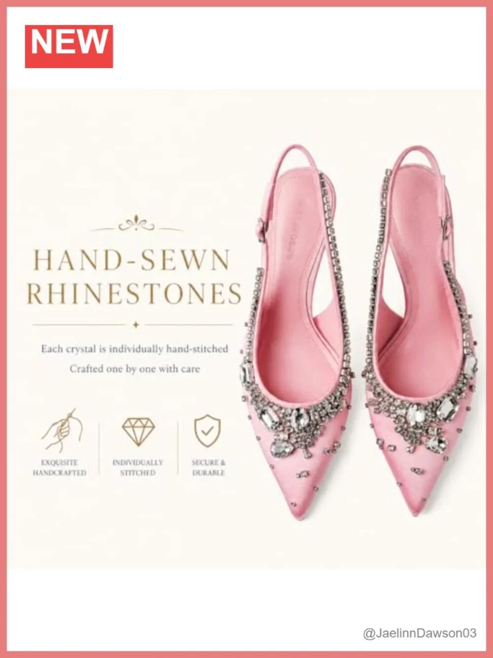 Women's Rhinestone Heels, Satin Slingback Kitten Heel